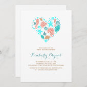 Weißes Strand-Herz-SeeküstenBrautparty Einladung (Vorne/Hinten)