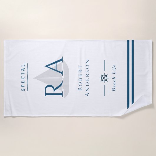 Weißes Strandtuch für Nautic Monogram (Vorderseite)