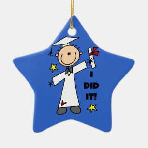 Weißes Strichmännchen männliche Graduate Keramik Ornament