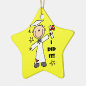 Weißes Strichmännchen männlicher Abschluss auf gel Keramikornament (Links)