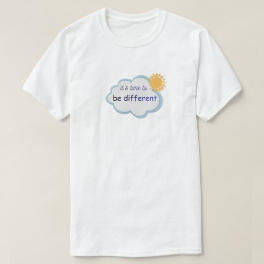 Weißes T-Shirt mit darauf erwähntem Text. (Design vorne)