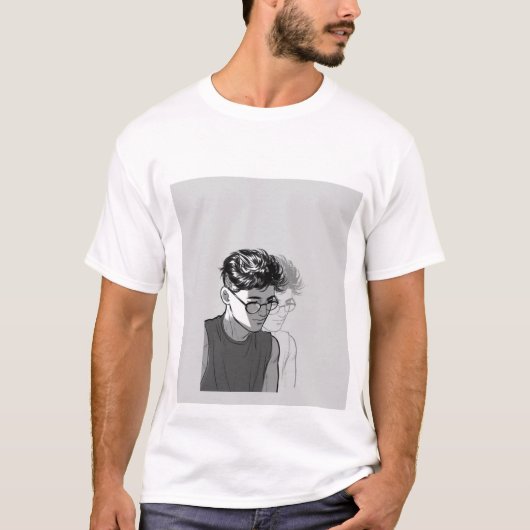 weißes T-Shirt mit halbem Ärmel und Gesichtsmuster (Vorderseite)