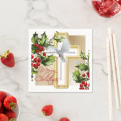 Weißes Taube Frieden Urlaub mistletoe Goldprint Serviette (Beispiel)