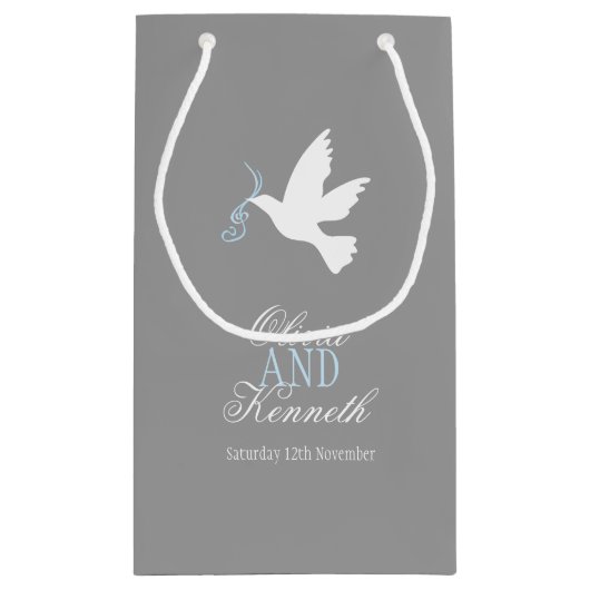 Weißes Taubenblau, graue Gastgeschenk Hochzeit Kleine Geschenktüte (Rückseite)