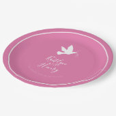 Weißes Taubenfliege Rosa Bänder Hochzeit Pappteller (Schrägansicht)