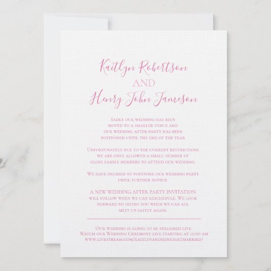 Weißes Taubenrosa Bänder verändern Hochzeitspläne Einladung (Rückseite)