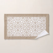 Weißes Taupe-Damast-Muster, geschlagene Ränder Badhandtuch Set (Handtuch)