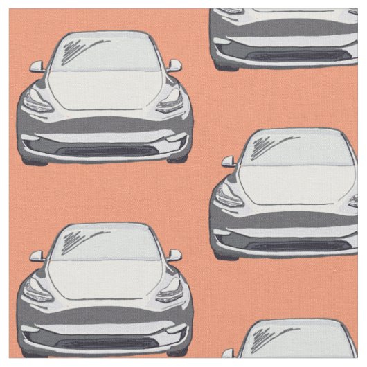 Weißes Tesla-Modell Y Handgezeichnete Skizzengeweb Stoff (Nahaufnahme)