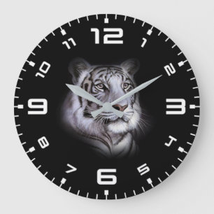 Weißes Tiger-Gesicht Große Wanduhr