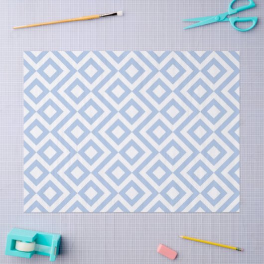 Weißes Tissue Paper mit weißem und blauem Mäander Seidenpapier (Basteln)
