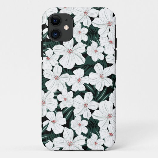 Weißes tropisches Blumen-Muster Case-Mate iPhone Hülle (Rückseite)