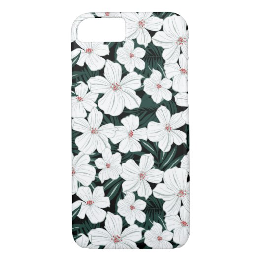 Weißes tropisches Blumen-Muster Case-Mate iPhone Hülle (Rückseite)