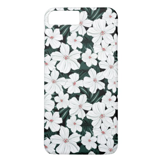 Weißes tropisches Blumen-Muster Case-Mate iPhone Hülle (Rückseite)