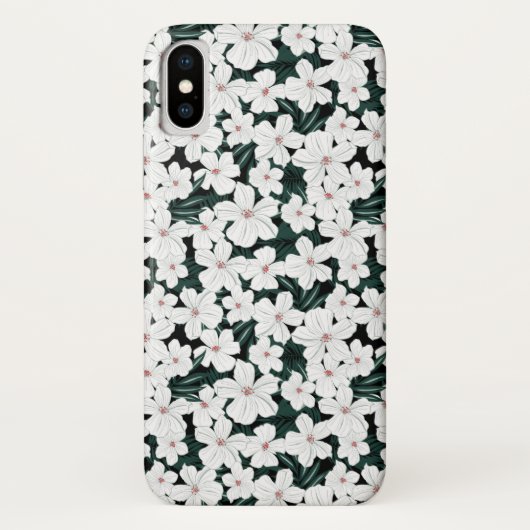 Weißes tropisches Blumen-Muster Case-Mate iPhone Hülle (Rückseite)