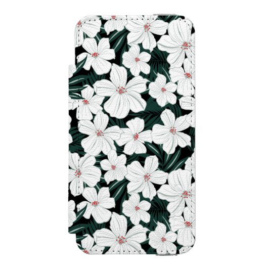 Weißes tropisches Blumen-Muster Incipio iPhone Geldbeutel-Hülle (Folio Vorderseite)