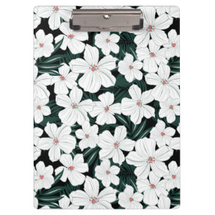 Weißes tropisches Blumen-Muster Klemmbrett