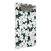 Weißes tropisches Blumen-Muster Mini Klemmbrett (Schrägansicht)