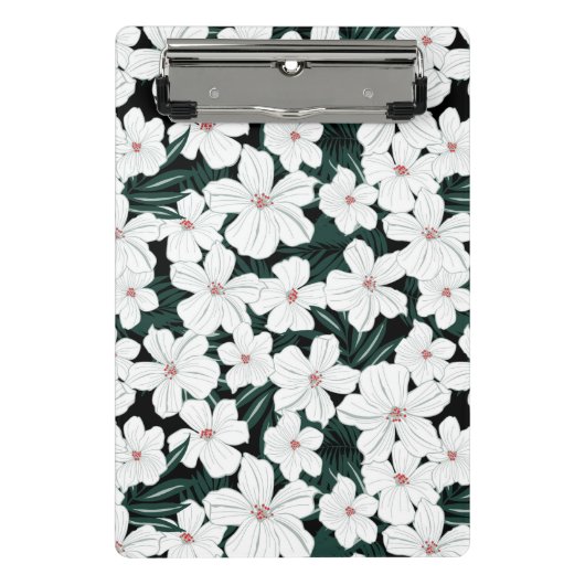 Weißes tropisches Blumen-Muster Mini Klemmbrett (Vorderseite)