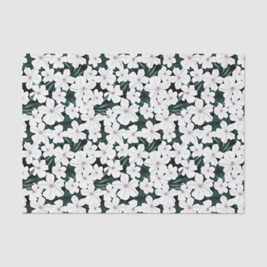 Weißes tropisches Blumen-Muster Seidenpapier (Vorderseite)