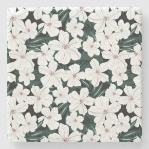 Weißes tropisches Blumen-Muster Steinuntersetzer