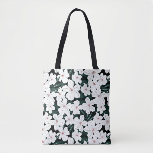 Weißes tropisches Blumen-Muster Tasche (Vorderseite)