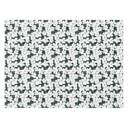 Weißes tropisches Blumen-Muster Tischdecke (Vorderseite (Horizontal))