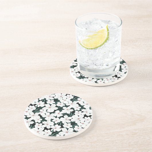 Weißes tropisches Blumen-Muster Untersetzer (Seite)