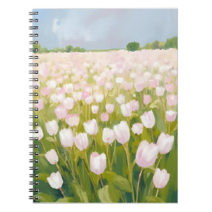 Weißes Tulpen-Blumenfeld-Gemälde Notizblock