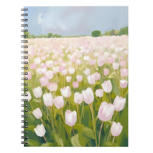 Weißes Tulpen-Blumenfeld-Gemälde Notizblock (Vorderseite)