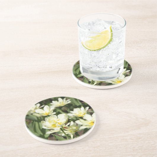 Weißes Tulpen-Foto Getränkeuntersetzer (Seite)