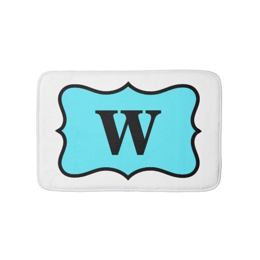 Weißes Türkis Aqua Blue Monogram Initial Zuhause Badematte (Vorderseite)