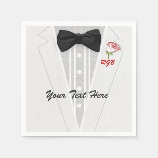 Weißes Tuxedo Monogramm mit Rose Serviette (Vorderseite)