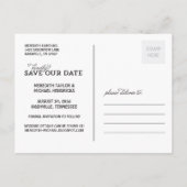 Weißes Typografie-Overlay-Foto Save the Date Ankündigungspostkarte (Rückseite)
