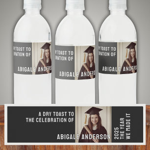 Weißes Typografie und Foto Beverage Label Set Wasserflaschenetikett