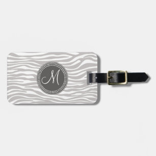 Weißes u. graues Zebra-Monogramm-Muster Gepäckanhänger