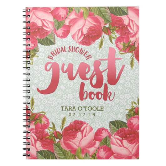 Weißes u. grünes Spitze-Brautparty-Gast-Buch Notizblock (Vorderseite)