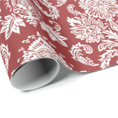 Weißes u. rotes Blumendamast-Packpapier Geschenkpapier (Rolleneckpunkt)