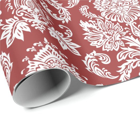 Weißes u. rotes Blumendamast-Packpapier Geschenkpapier (Rolleneckpunkt)