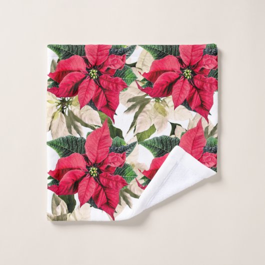 Weißes u. rotes Winter-Poinsettia-Blumen-Tuch-Set Badhandtuch Set (Waschlappen)