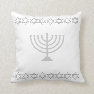 weißes u. SILBERNES GRAU, MENORAH u. STERNE pillow Kissen