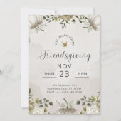 Weißes und Beige Floral Friendsgiving Abendessen Einladung (Vorderseite)