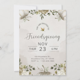 Weißes und Beige Floral Friendsgiving Abendessen Einladung