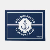 Weißes und blaues Nautical Boat Wheel & Anchor Str Fußmatte (Vorderseite)