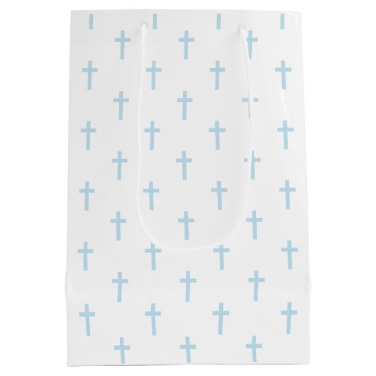 Weißes und blaues religiöses Kreuz | Mittlere Geschenktüte (Rückseite)