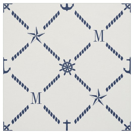 Weißes und blaues Seemonogramm Stoff (Muster)