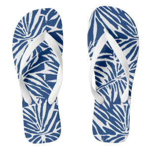 Weißes und blaues tropisches Blatt-Muster Badesandalen