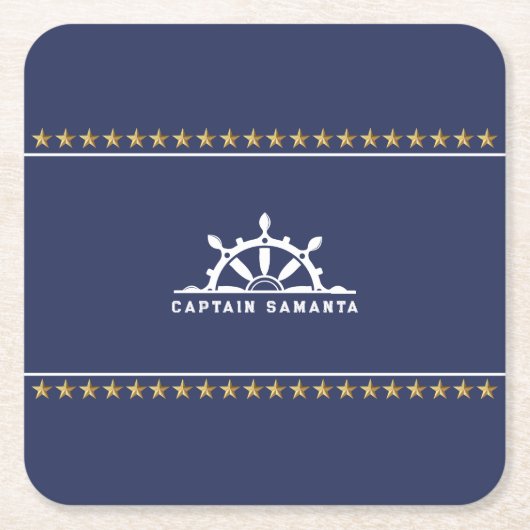 Weißes und blaues Wasserschiff während Gold Stars Rechteckiger Pappuntersetzer (Vorderseite)