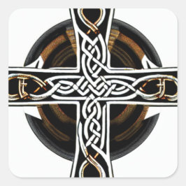 Weißes und braunes Keltisches Kreuz Quadratischer Aufkleber