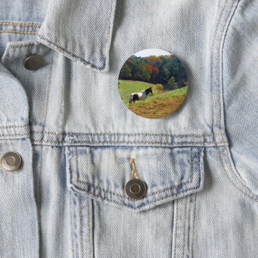 Weißes und braunes Pferd, Herbstteich Button (Beispiel)