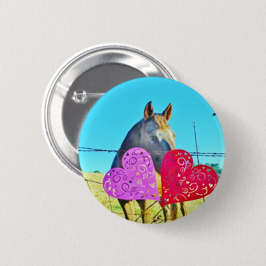 Weißes und braunes Pferd Valentine Hearts Button (Vorne & Hinten)